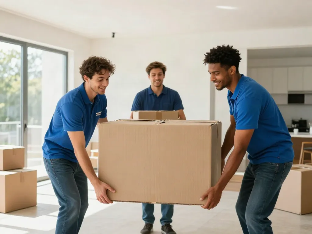 Déménageur Lausanne professionnel transportant des boîtes dans une maison moderne.